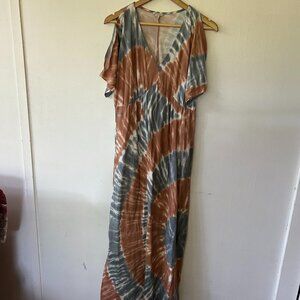 Cato Maxi Dress Womens Small Tie Dye Dress V-neck Short Sleeve Casual Boho